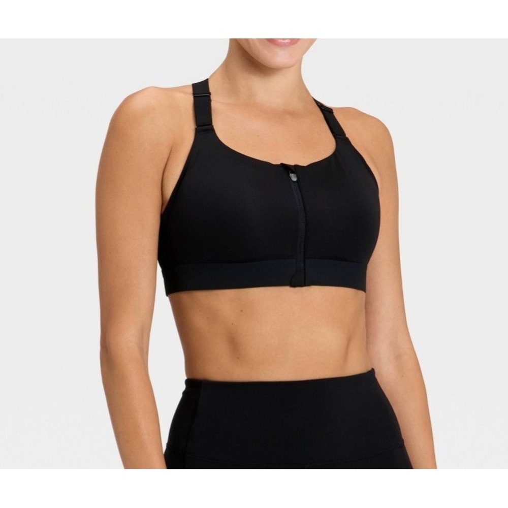 All in Motion Women's Black High Support  Sport Bra Zip Front  34C